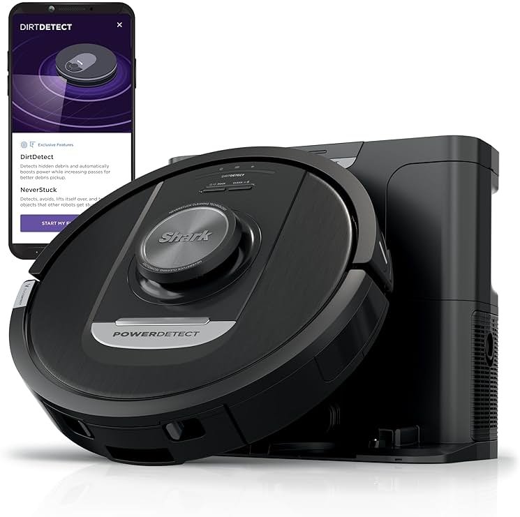 Shark PowerDetect Self-Empty Robot Vacuum with NeverStuck Technology, Auto Deep-Clean Carpets & Hardfloors, 30 Day Capacity HEPA Bagless Base, for Pet Hair, WiFi Black, AV2820S - Product Image