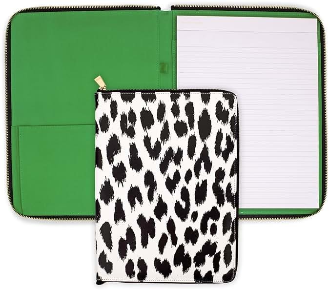Kate Spade New York Vegan Leather Padfolio, Zipper Portfolio with 8.5" x 11" Writing Pad, Document Organizer for Business, Modern Leopard - Product Image