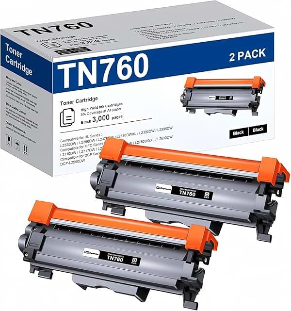 TN760 Toner for Brother Printer 2 Pack Replacement for Brother TN760 TN-760 TN730 TN-730 Black for HL-L2350DW HL-L2370DW HL-L2395DW HL-L2390DW MFC-L2690DW MFC-L2750DW MFC-L2710DW DCP-L2550DW Printer - Product Image