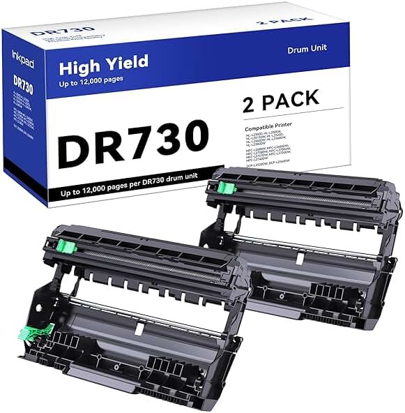 iNKPAD DR730 Drum Unit Compatible Replacement for DR-730 Drum Units to use with MFC-L2710DW MFC-L2750DW HL-L2390DW HL-L2395DW HL-L2350DW DCP-L2550DW HL-L2370DW Printers (2 Drum, NOT Toner) - Product Image