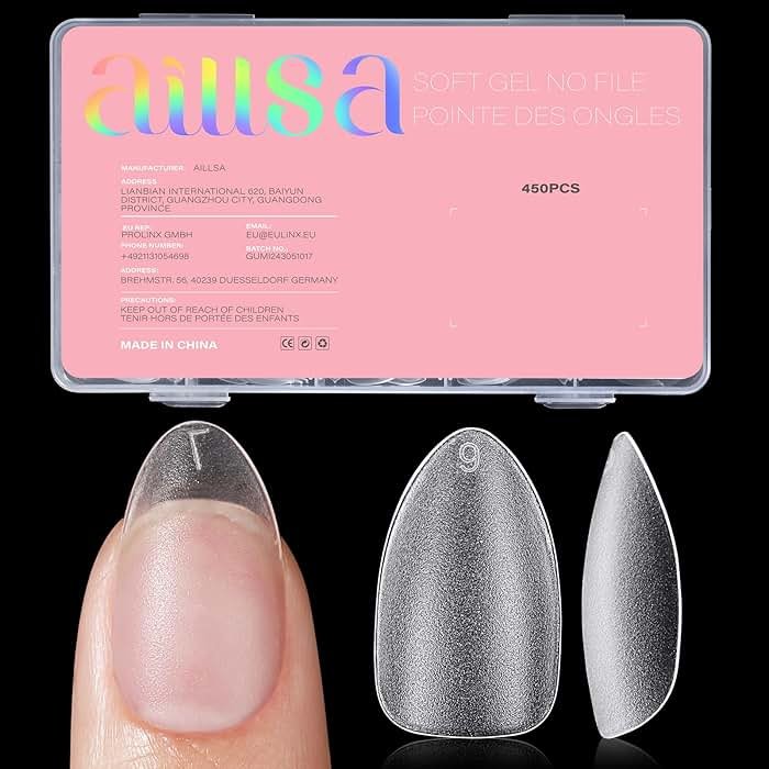 AILLSA Short Almond Nail Tips 450PCS Acrylic Gel Double-sided Matte Clear Pre-Buff Gel Nail Tips No Need Base Coat Press on Nails Tips for Extension 15 Sizes - Product Image