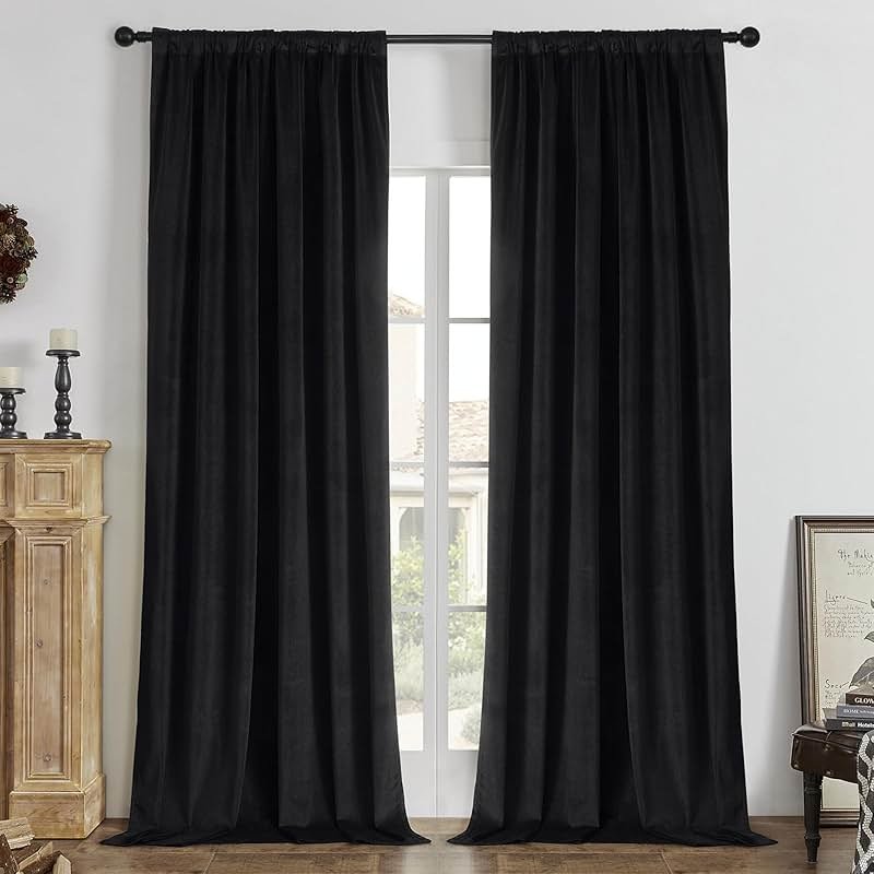 Joydeco Black 100% Blackout Curtains 84 Inch 2 Panels, Luxury Thermal Insulated Black Velvet Curtains for Bedroom Living Room, Soundproof Blackout Window Drapes, Rod Pocket & Back Tab (52W x 84L) - Product Image