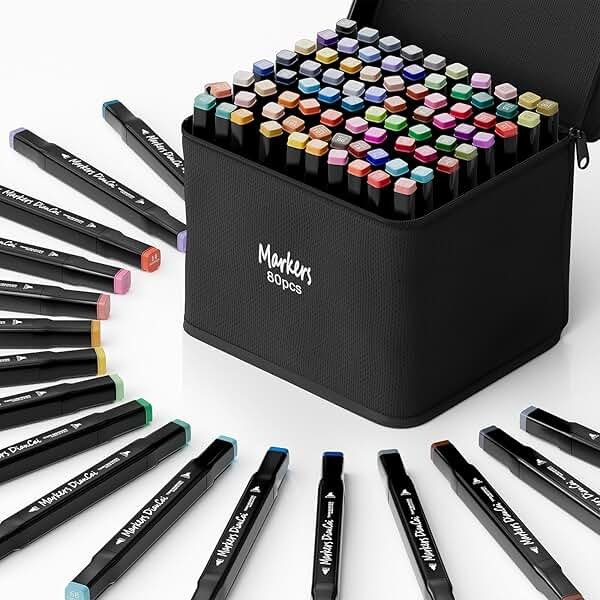 DTXDTech Alcohol Markers 80 Colors,Chisel & Fine Dual Tip Marker Set for Adults,Permanent Markers Pens Coloring Alcohol Marker Perfect Halloween Christmas Gift for Painting Coloring Sketching - Product Image