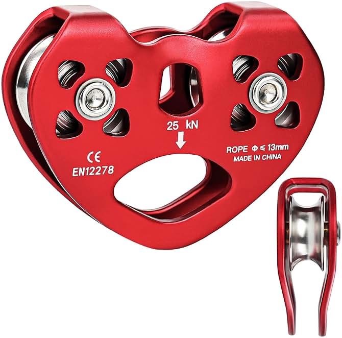 Zipline Pulley 25kn Aluminum Stainless Steel Roller Double Tandem Dual Trolley Ropes 8-13mm Climbing Pulley Cable Rope Heavy Duty for Rescue Hauling Backyard Zipline Rigging Rock Climbing Gear - Product Image