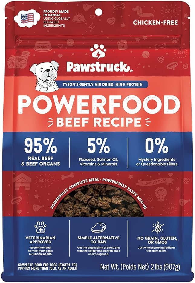Pawstruck Air Dried Dog Food with Real Beef, Grain-Free, Made in USA, Non-GMO & Vet Recommended, High Protein Limited Ingredient Full-Feed for All Breeds & Ages, 2lb Bag - Product Image