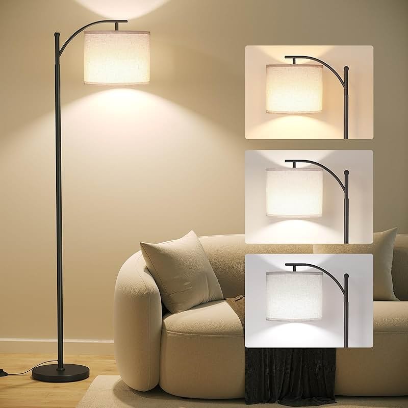 SUNMORY Arc Floor Lamp,Modern Floor Lamp with 3 Color Temperatures Bulb,Metal Standing Lamps with Adjustable Hanging Lampshade,Tall Floor Lamps for Living Room (Black) - Product Image