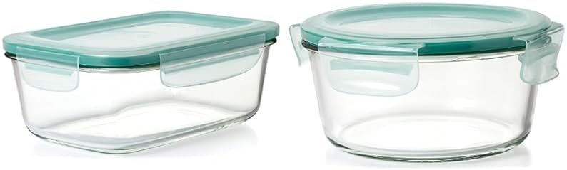 OXO Good Grips Smart Seal Glass Food Storage Containers - Rectangle (8 Cup) and Round (7 Cup) - Product Image