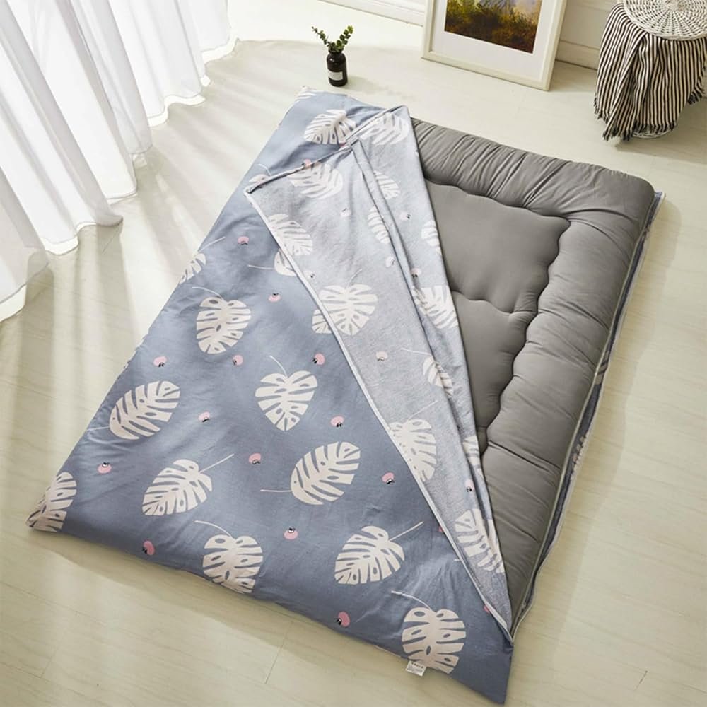 Futon Floor Mattress Cover Twin,100% Cotton Cover for Traditional Shikibuton Futon Mattress,Soft Washable Protective Cover Dust Cover with Zipper,Leaf,Twin/90x200cm - Product Image