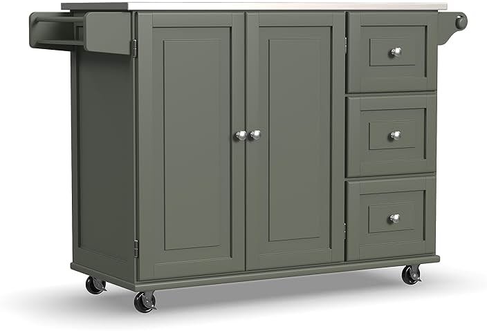 Homestyles Mobile Kitchen Island Cart with Stainless Steel Top, Sage Green - Product Image
