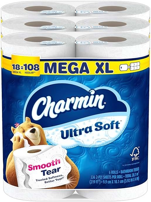 Charmin Ultra Soft Toilet Paper, 18 Mega XL Rolls = 108 Regular Rolls - Product Image