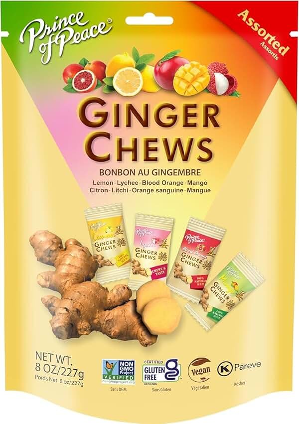 Prince of Peace Ginger Chews Assrted Flavors, 8 oz - Lemon, Lychee, Blood Orange, Mango – Candied Ginger – Candy Pack – Ginger Chews Candy – Natural Candy - Product Image