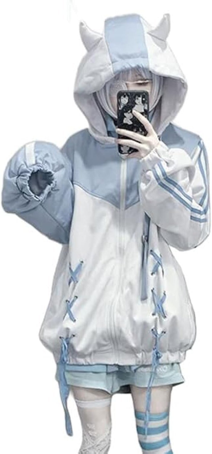 OATSBAS Cute Zip Up Hoodies for Women Watercolor Harajuku Fashion Oversized Sweatshirt y2k Tops - Product Image