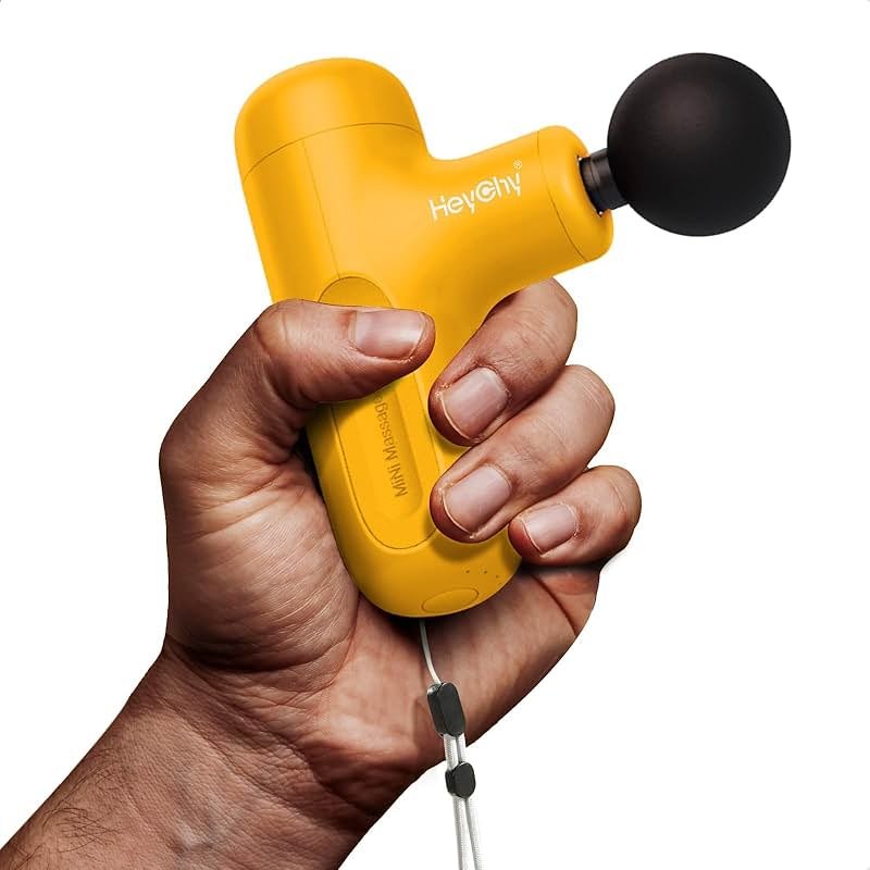 HEYCHY Super Mini Massage Gun Deep Tissue, Handheld Muscle Massager with 4 Heads, Percussion Travel Size Massager Gun FSA Eligible for Men Women Back Relief, Quiet for Home, Gym, Office, HSA, Yellow - Product Image
