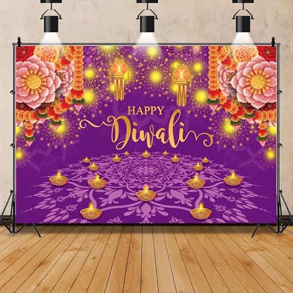 Pnylzzyxh 8x6ft Diwali Backdrop Decorations for Home Happy Diwali Banner Indian Pooja Traditional Decorations India Wedding Deepavali Festival Photography Background Photo Props Booth - Product Image