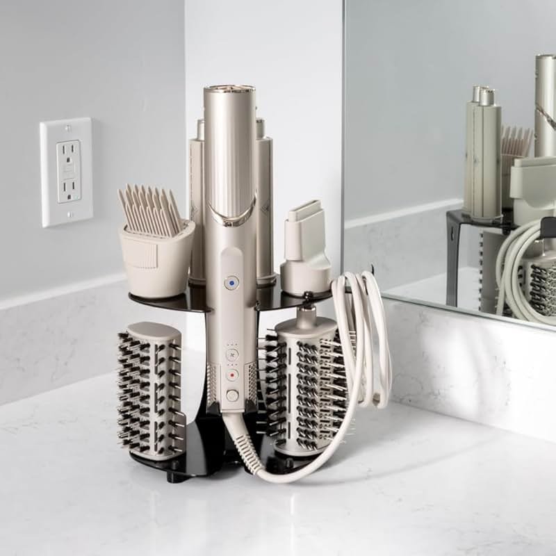 Truvalent Blow Dryer Accessory Holder for Dyson Airwrap & Shark FlexStyle Only - Wall or Countertop Organizer for Hair Tools - Storage Rack for 9 Styling Attachments - Black (Blow Dryer Not Included) - Product Image