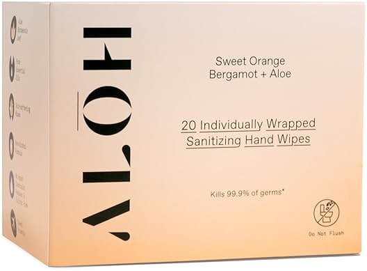 ALŌH Skin - Softening Sanitizing Hand Wipes – Sweet Orange Bergamot (1 Box of 20 Individual Wrapped Wipes) - Product Image