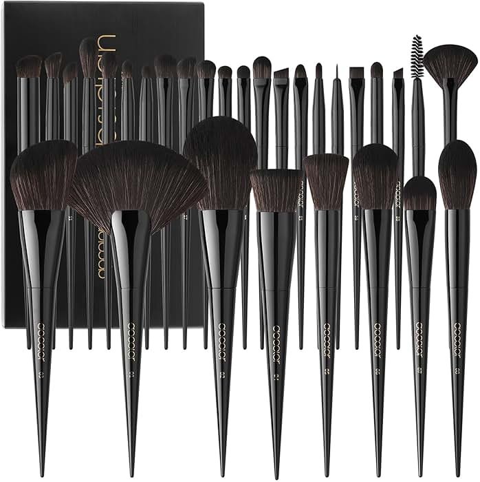 Docolor Makeup Brushes Set Professional 30Pcs Obsidian Makeup Brushes Premium Synthetic Powder Kabuki Foundation Contour Blush Concealer Eye Shadow Blending Eyeliner Crease Eyebrow Make Up Brush Kit - Product Image