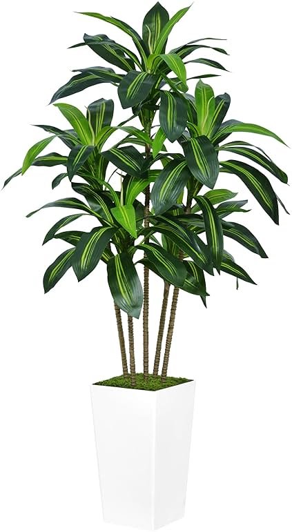 ASTIDY Artificial Dracaena Tree 5FT - Faux Tree with White Tall Planter - Fake Tropical Yucca Floor Plant in Pot - Artificial Silk Tree for Home Office Living Room Decor Indoor - Product Image