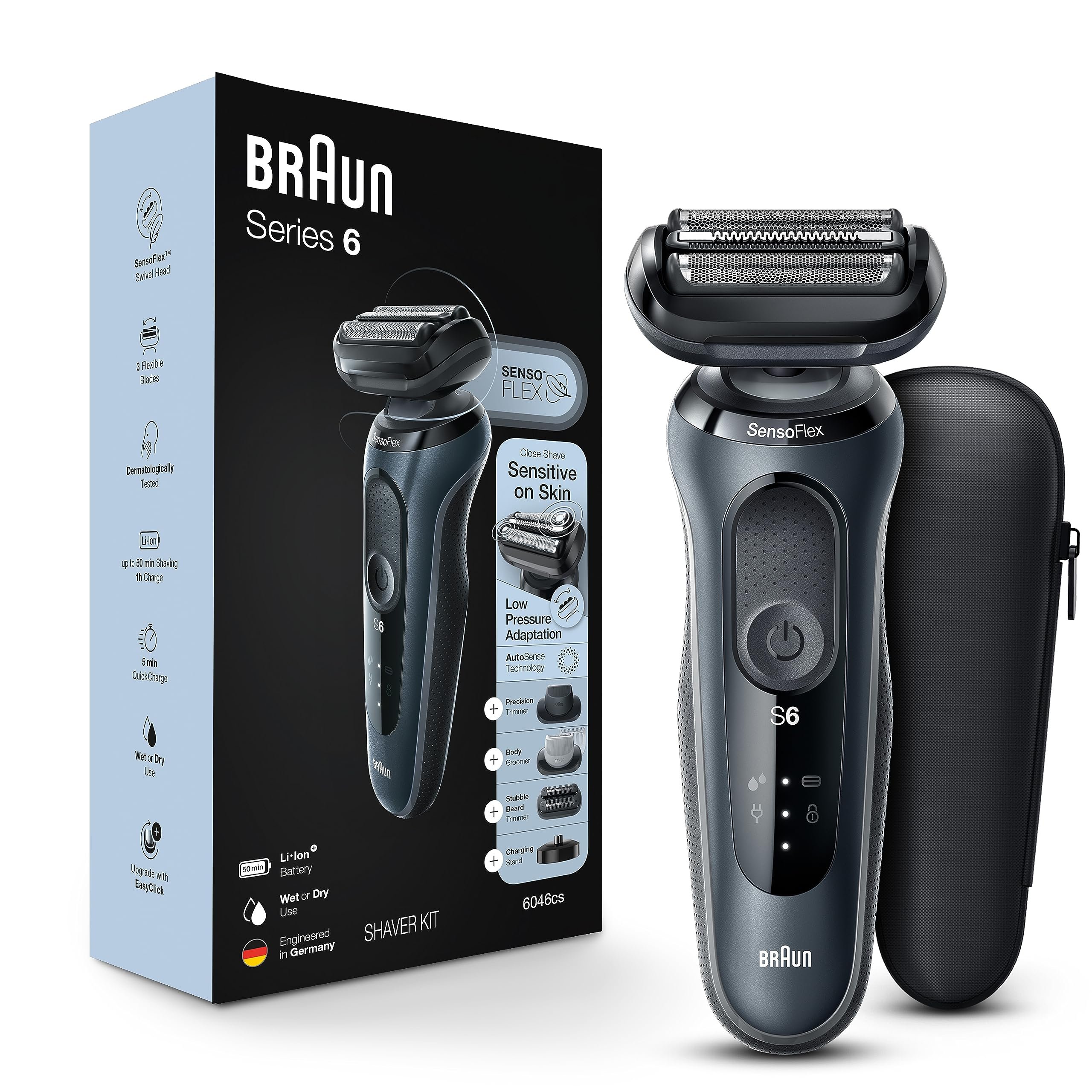 Braun Series 6 6046cs Electric Razor for Men, Wet & Dry, Electric Razor, Rechargeable, Cordless Foil Shaver with Charging Stand, Travel Case and Precision Trimmer, Black - Product Image