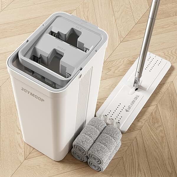 JOYMOOP Mop and Bucket Set with Wringer, Flat Mops for Floor Cleaning, Wall Mop Cleaner with Long Handle, Hardwood Floor Mop with 4 Microfiber Pads - Product Image