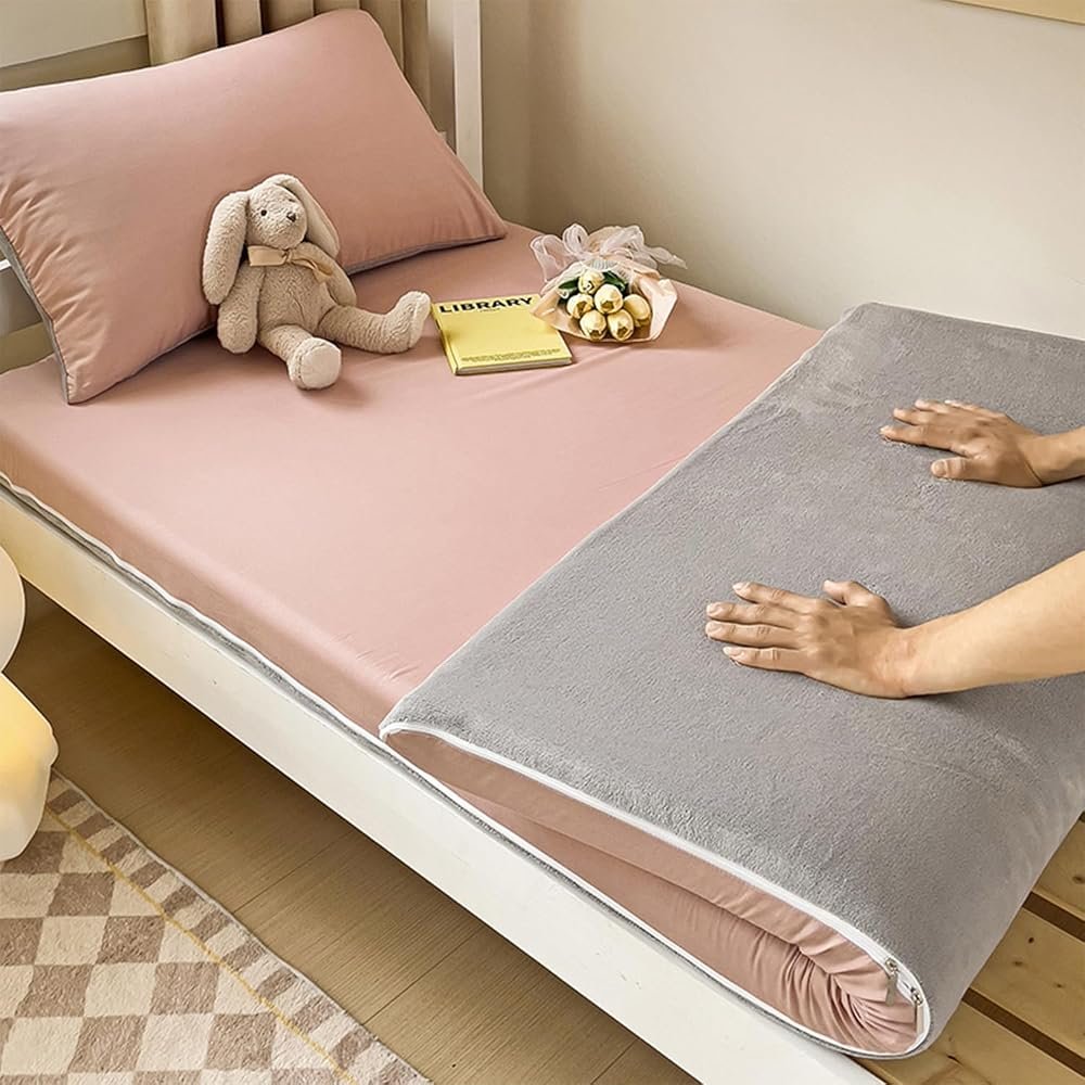 Japanese Floor Mattress Cover with Zipper,100% Cotton Cover for Traditional Shikibuton Futon Mattress, Futon Mattress Protective Cover,Reversible Washable,Pink2,Full/120x200cm - Product Image