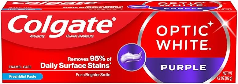 Colgate Optic White Purple Toothpaste for Teeth Whitening, Helps Remove Surface Stains and Polishes Teeth, Enamel-Safe Mint Paste, 4.2 oz - Product Image