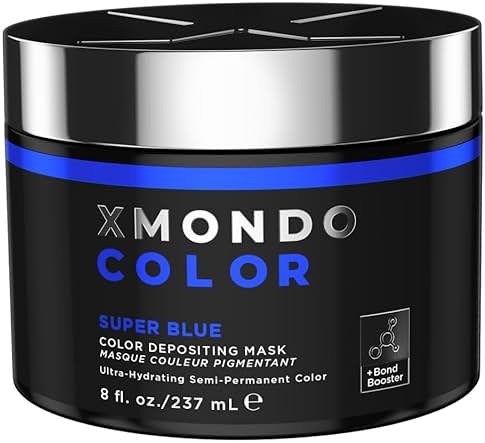 XMONDO Color Super Blue Depositing Mask & Semi-Permanent Hair Dye, Infused with Bond Booster & Hyaluronic Acid for Nourishment, Revitalization & Repair, Vegan Formula, 8 Fl Oz - Product Image