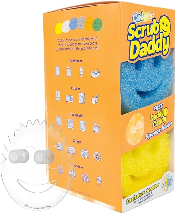 Scrub Daddy 6 Kitchen Sponges & 1 Daddy Caddy Dish Sponge Holder - BPA Free & Made with Polymer Foam - Stain & Odor Resistant, Scratch-Free Multipurpose Scrubbers - Product Image