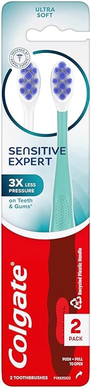 Colgate Sensitive Expert Ultra Soft Sensitive Toothbrush Pack, Extra Soft Toothbrush for Sensitive Gums and Teeth, Gently Cleans Teeth and Gums, 2 Pack - Product Image