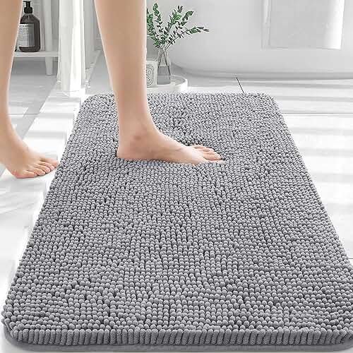 OLANLY Bathroom Rugs 30x20, Extra Soft Absorbent Chenille Bath Rugs, Rubber Backing Quick Dry, Machine Washable Bath Mats for Bathroom Floor, Tub and Shower, Home Decor Accessories, Grey - Product Image