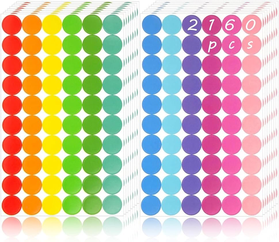 SallyFashion 2160PCS Dot Stickers 3/4 inch Color Coding Labels Round Dot Labels for Kids, 12 Color Polka Circle Label Pricing Stickers for Office Classroom Decor Must Haves, Garage Yard Sales, Papers - Product Image