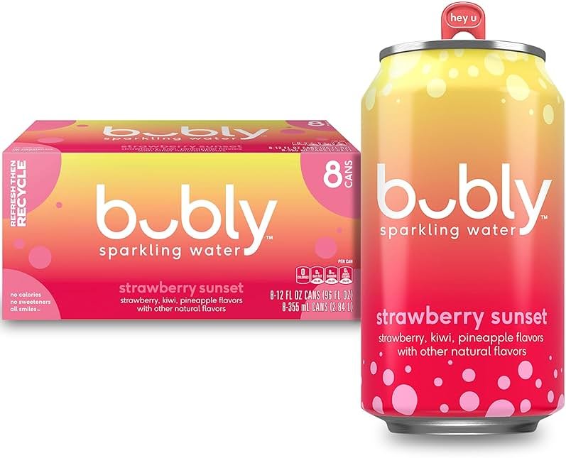bubly Sparkling Water, Strawberry Sunset, Zero Sugar & Zero Calories, 12 Fl Oz Cans (Pack of 8) - Product Image