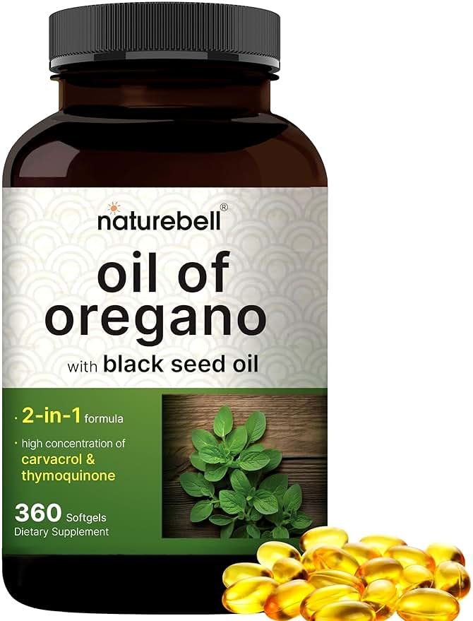NatureBell Oil of Oregano with Black Seed Oil - 360 Softgels - 2-in-1 Herbal Complex for Immune Health* - Includes Carvacrol, Thymoquinone & Extra Virgin Olive Oil - Non-GMO - Product Image