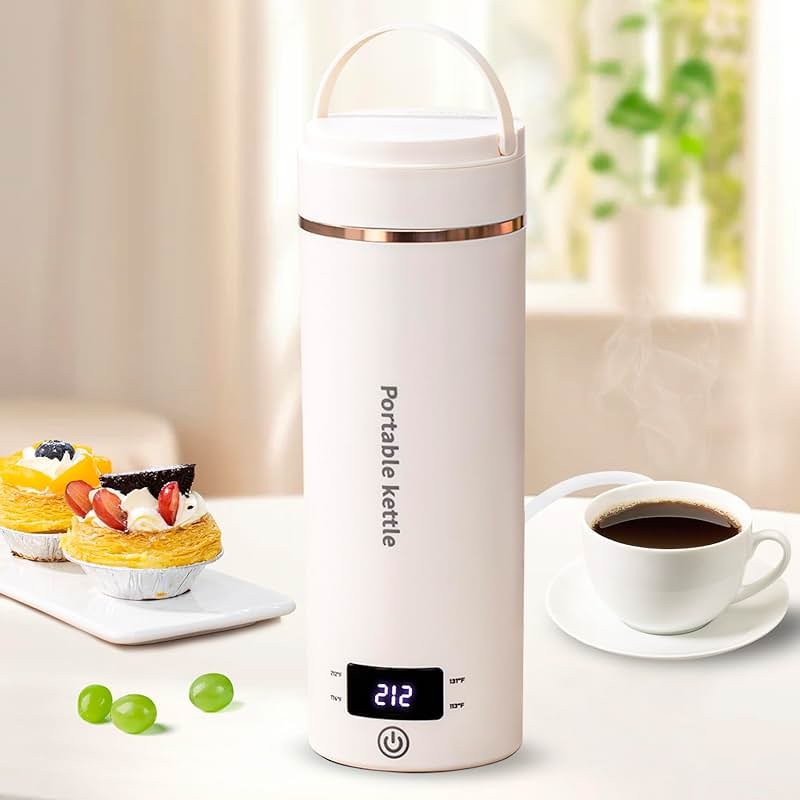 Travel Electric Kettle Portable Mini Kettle,Small Hot Water Boiler with 4 Temperature Settings,304 Stainless Steel,Fast Boiling Water with Auto Shut-Off and Boil Dry Protection,400ml (Beige, 400ML) - Product Image