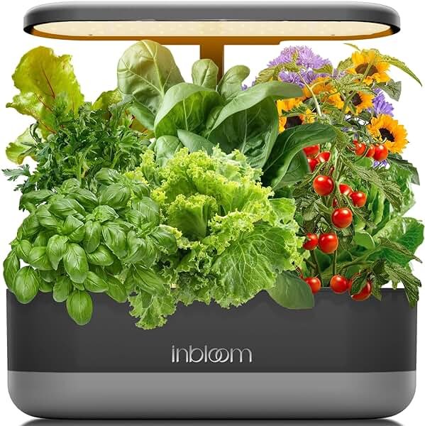 inbloom 12 Pods Hydroponics Growing System Kit, Herb Garden Planter Indoor Kit, Indoor Gardening Hydroponics Growing System with Pods, 4.2L Water Pump, Height Adjustable, Gifts for Woman, Black - Product Image