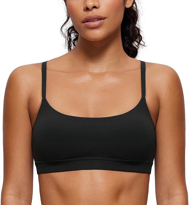 CRZ YOGA Butterluxe Adjustable Spaghetti Strap Sports Bras for Women - Scoop Neck Wireless Padded Yoga Workout Crop Top - Product Image
