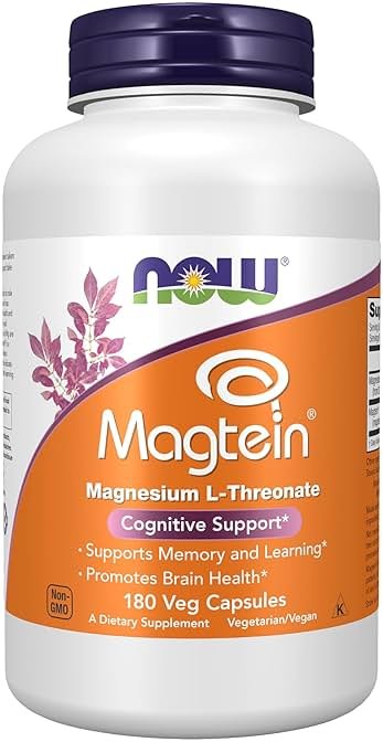 Now Foods Supplements Magtein, Magnesium L-Threonate, Cognitive Support*, 180 Veg Capsules - Product Image