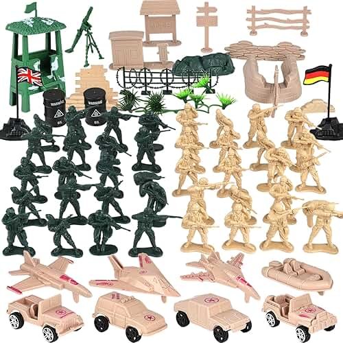 3 otters 120PCS Army Men Playset, Military Soldier Toys Army Men Action Figures, with Vehicles Aircrafts Assault Boats, Stocking Stuffers for Kids Boys Ages 3+ - Product Image