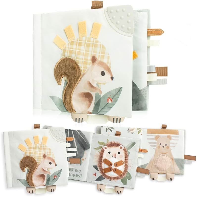 Soft Baby Book with Touch and Feel Pages - Cute Sensory Book for Babies 0-6, 6-12 & 12-18 Months with Mirror & Crinkle Paper - The Perfect Busy Book Toy for Baby Showers Or as a Newborn / Infant Gift - Product Image