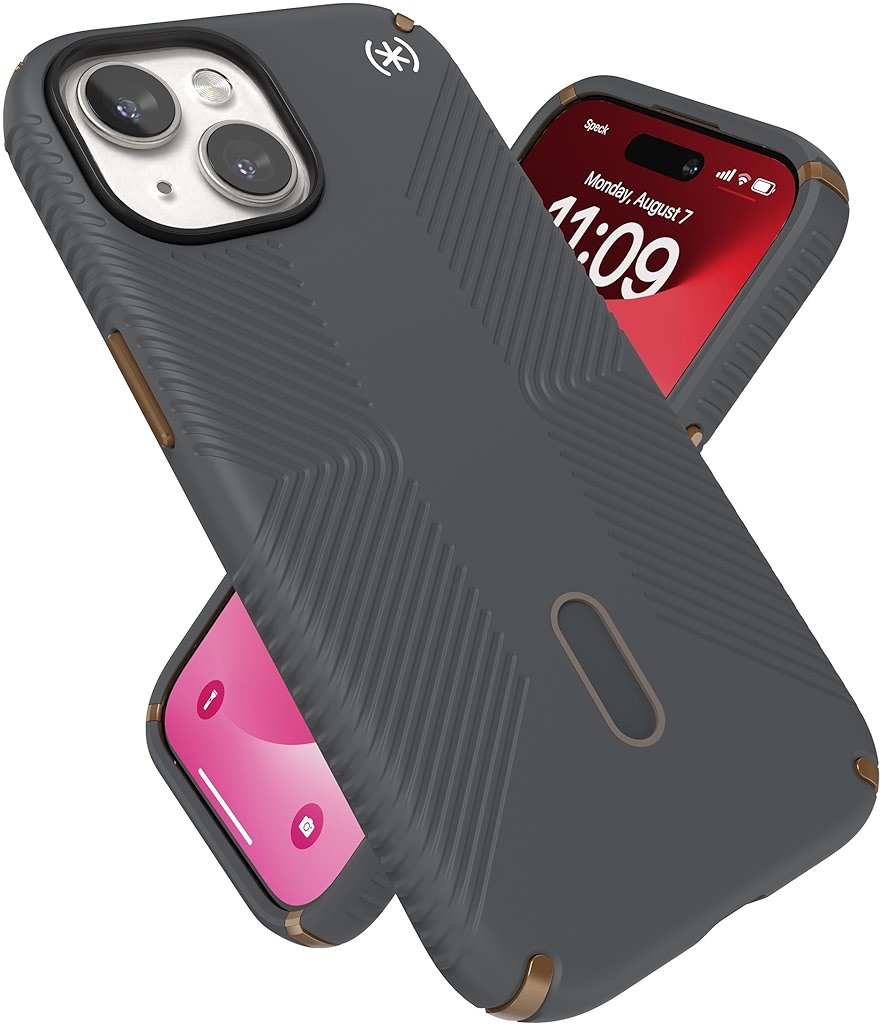 Speck MagSafe Case for iPhone 17e, iPhone 15 - Drop & Camera Protection, ClickLock No-Slip, Wireless Charging Compatible, Fits All 6.1 Inch Models Including iPhone 17e - Charcoal Grey/Cool Bronze - Product Image
