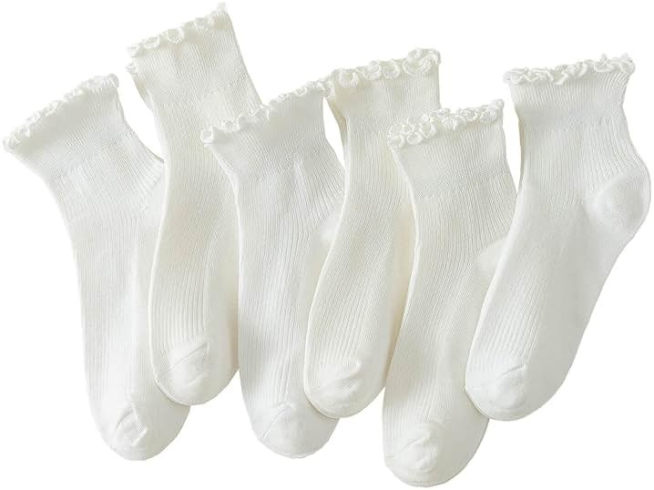 Hstyle 6 Pairs of Ruffle Socks Women, Cute Ruffle Ankle Socks - Product Image