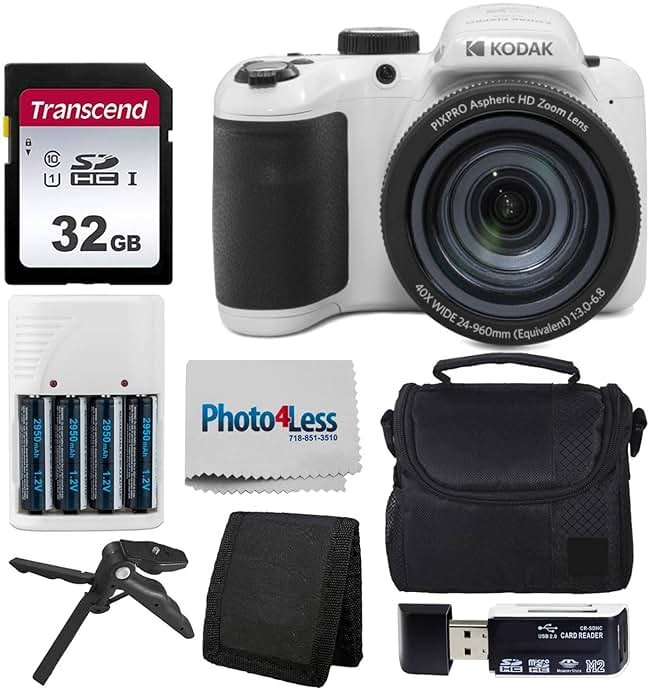 Kodak PIXPRO AZ405 Digital Camera (White) Bundle with 32GB SD Memory Card + Case + Memory Card Wallet + Batteries + Accessories (8 Items) - Product Image