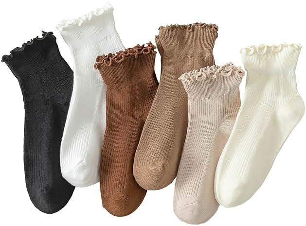 Hstyle 6 Pairs of Ruffle Socks Women, Cute Ruffle Ankle Socks - Product Image