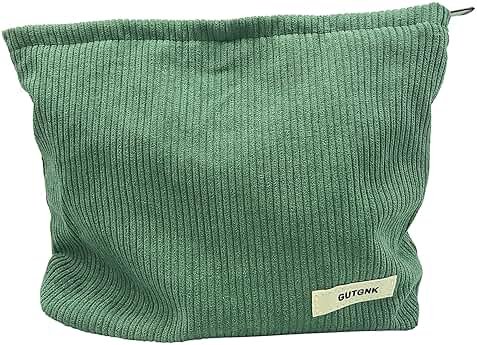 GUTGNK Corduroy Ladies Cosmetic Bag, Large Capacity Canvas Cosmetic Bag Travel Toiletry Bag Accessories Organizer, Grass Green - Product Image