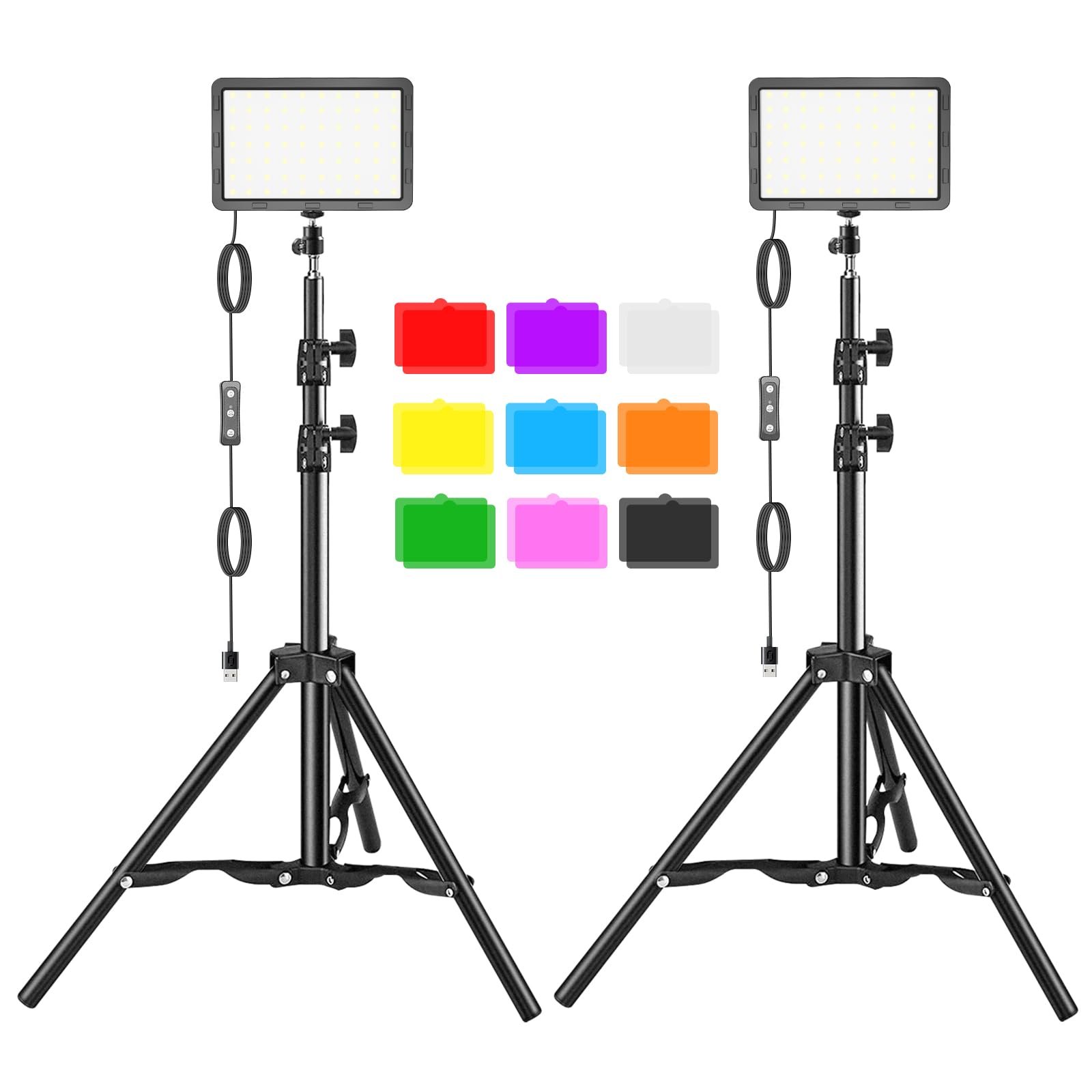 LED Video Light Kit 2Pcs, Hagibis Studio Lights 18 Color Filters for Photography Lighting with Adjustable Tripod Stand Streaming Lights for Photo Camera Recording Computer Zoom Stream TikTok YouTube - Product Image