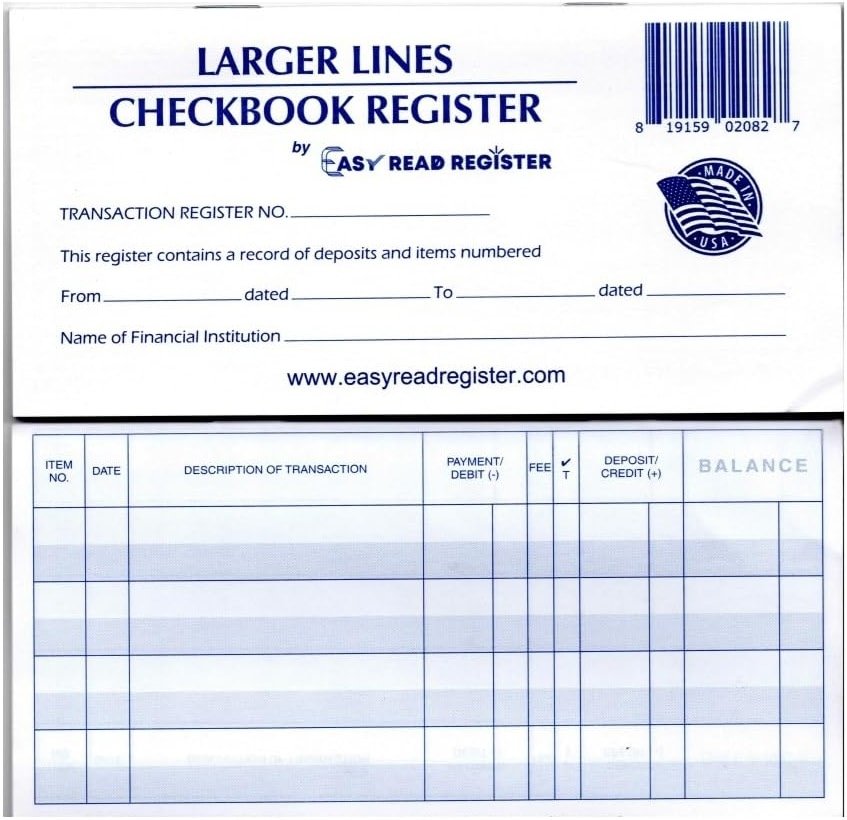 Larger Lines Checkbook Registers, Made in The USA, Wider Lines Low Vision Large Print (24-25-26 Calendars, 10) - Product Image
