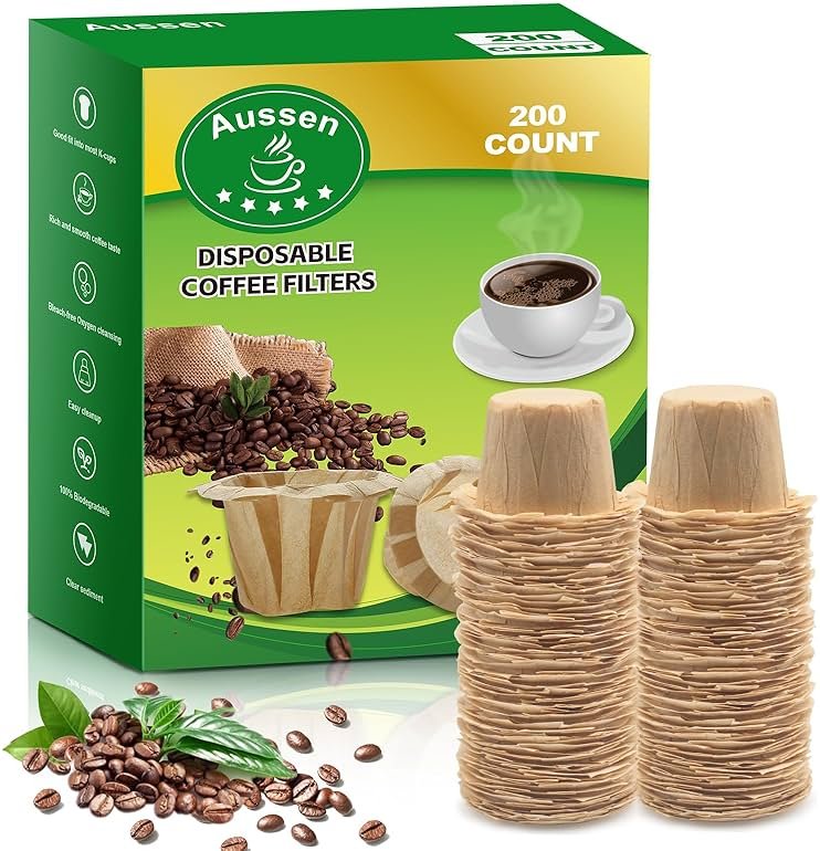 Aussen Disposable Coffee Paper Filters Replacement Kerig Filter Fit All Keurig Single Serve Filter Brands Compatible with Reusable Single Serve Pods Keurig Coffee Maker (Natural, 200pcs) - Product Image