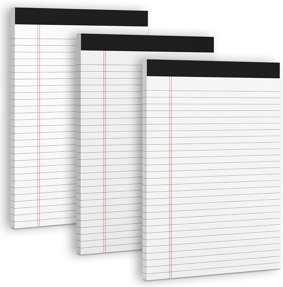 3 Pack White Legal Pads 8.5 x 11 Note Pads, Wide Ruled Notepads, Micro Perforated Lined Note Writing Pads 30 Sheets per Notepad Double-Side Printed Legal Note Pad 8.5x11'' for Home, Office, School - Product Image