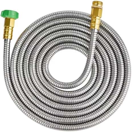 SKYWARD 304 Stainless Steel Garden Hose 15 ft with Female to Male Metal Connector, Anti-Leakage, Flexible & Lightweight Kink Free Water Hose, Easy to Use & Store (15ft) - Product Image