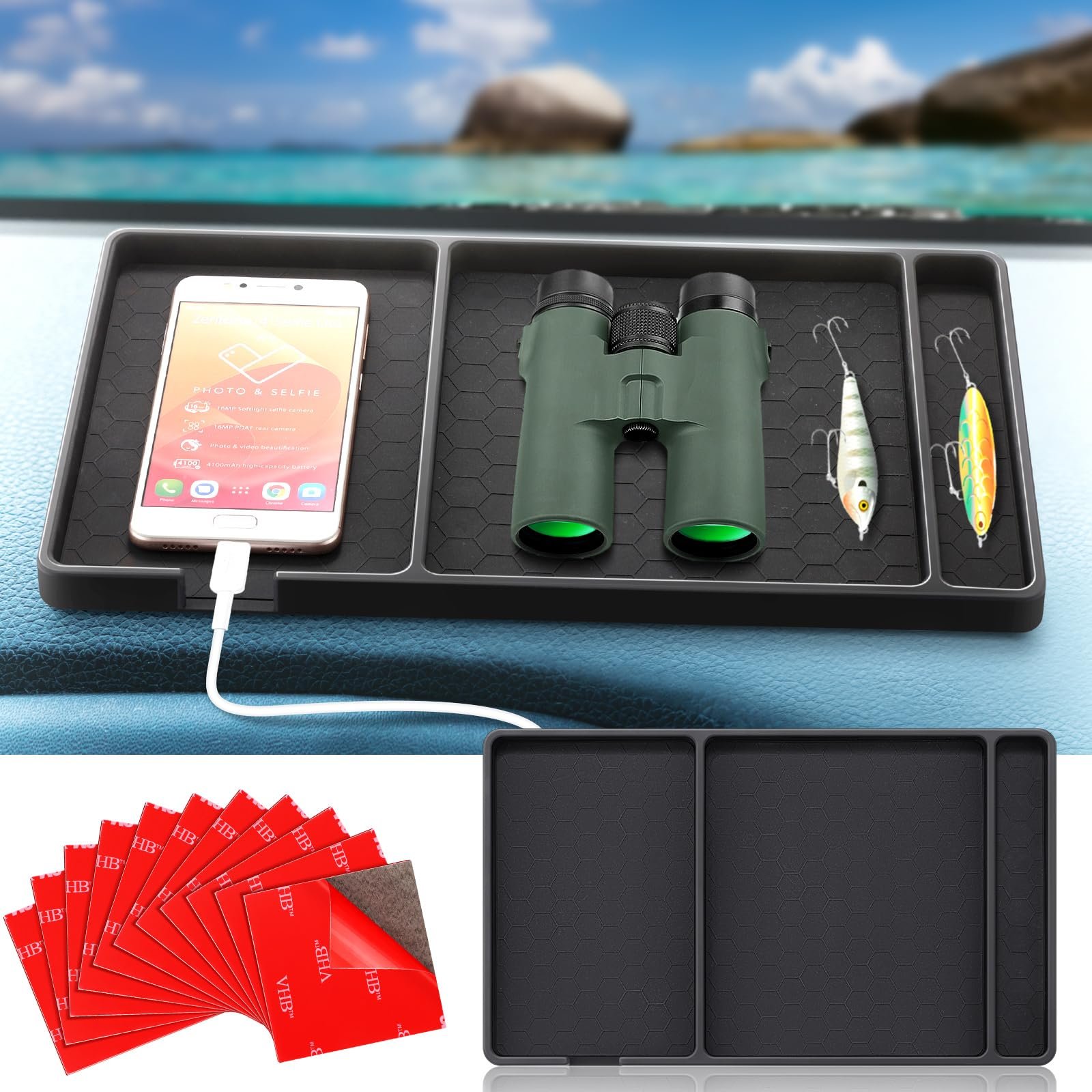 Yulejo Extra Large Car Anti Slip Dashboard Mat Phone Holder Accessories Boat Dashboard Pad Compatible with All Smartphone Car Non Slip Pad with Non Marking Tape (Classic) - Product Image